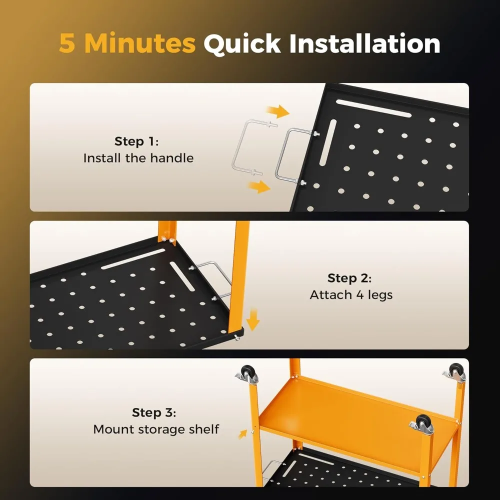 طاولة لحام شديدة التحمل مقاس 36 × 18 مع لمسة نهائية من أكسيد الأسود وعجلات قابلة للقفل وصينية تخزين و4 أدوات