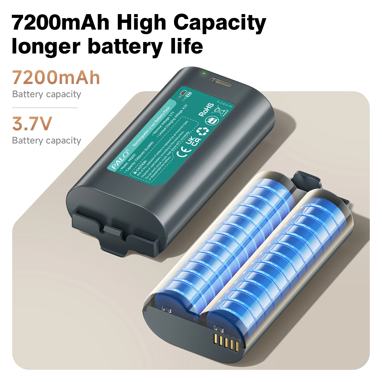 7200mAh Rechargeable Battery with USB Charging Port for MyQ Smart Garage Video Keypad MyQ Garage Door Keypad & Doorbell Camera