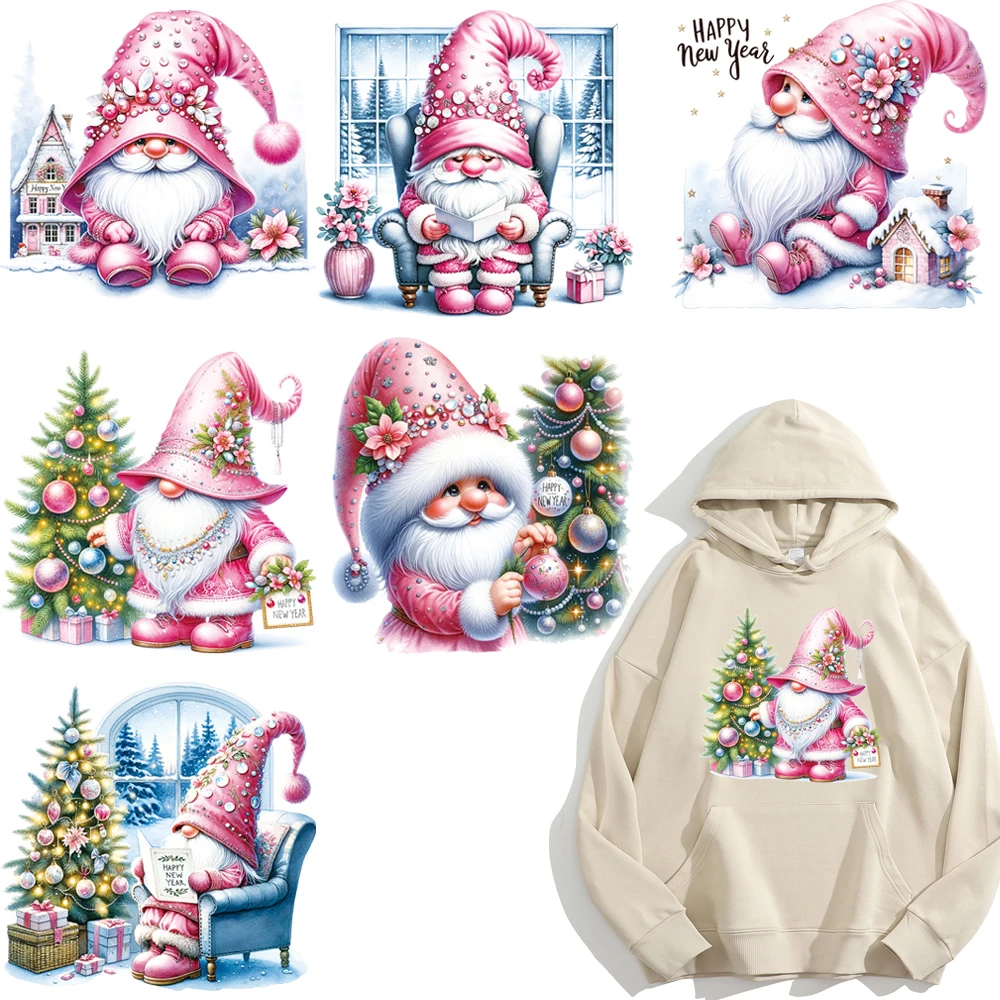 

6-piece set of pink Christmas stickers, holiday cute stickers, set of heat transfer stickers, DIY hot stamping stickers