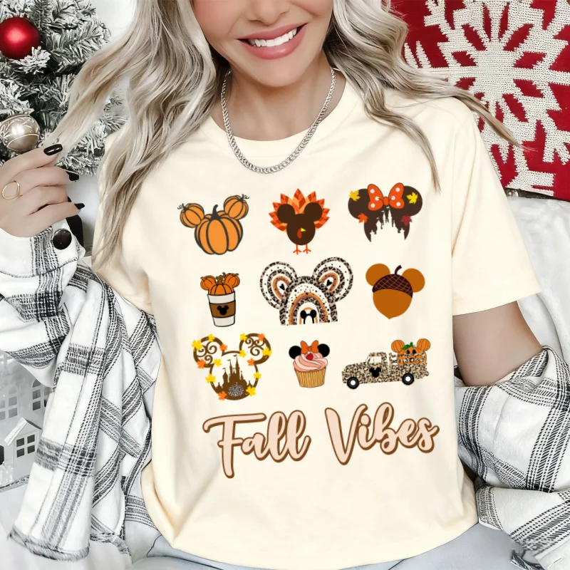 ميكي ماوس ديزني ميني الحلوى طباعة المرأة القطن الخالص المعتاد تي شيرت ركاب داخل قميص ميني هالوين قميص مطبوع