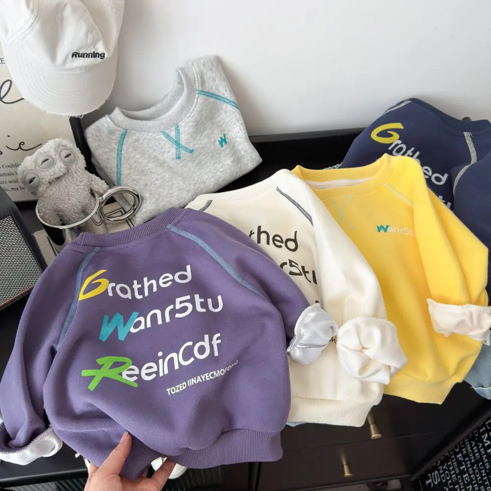 Kids Sweatshirt Fall New Loose Stylish Korean Boys Girls Casual Long Sleeve Print Top Baby Childrens Wear