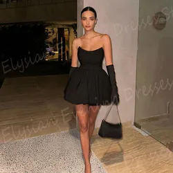 2025 Elegant Black Women's A Line Evening Dresses Elegant Strapless Mini Prom Gowns Sleeveless Ruched Customized Robe De Soiree