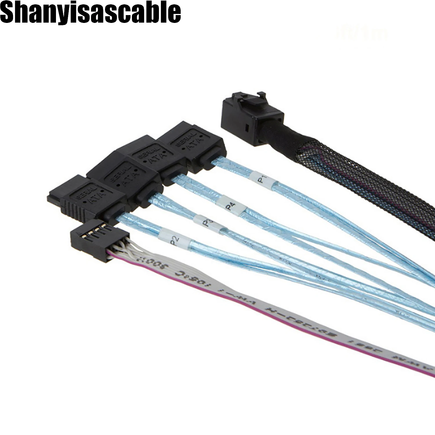 1.0M Internal HD Mini SAS SFF-8643 to 4X SATA 7P female with SB sideband cable