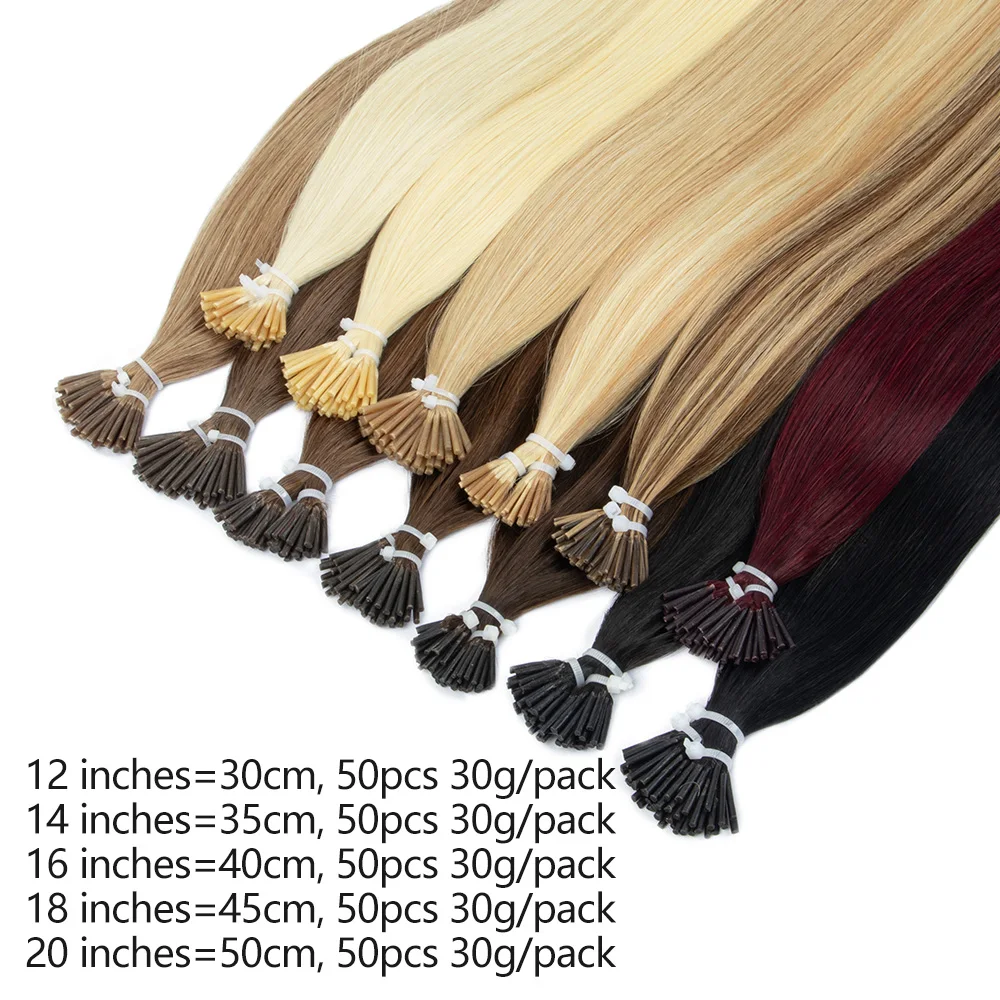 Black I Tip Natural Straight Human Hair Extensions 12