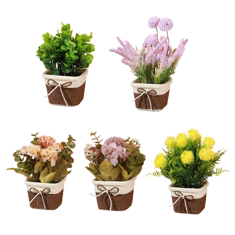 Artificial Flowers in Basket Rose Flower Arrangements Fake Faux Flowers Bouquets for Dinning Roon Table Kitchen Dropshipping