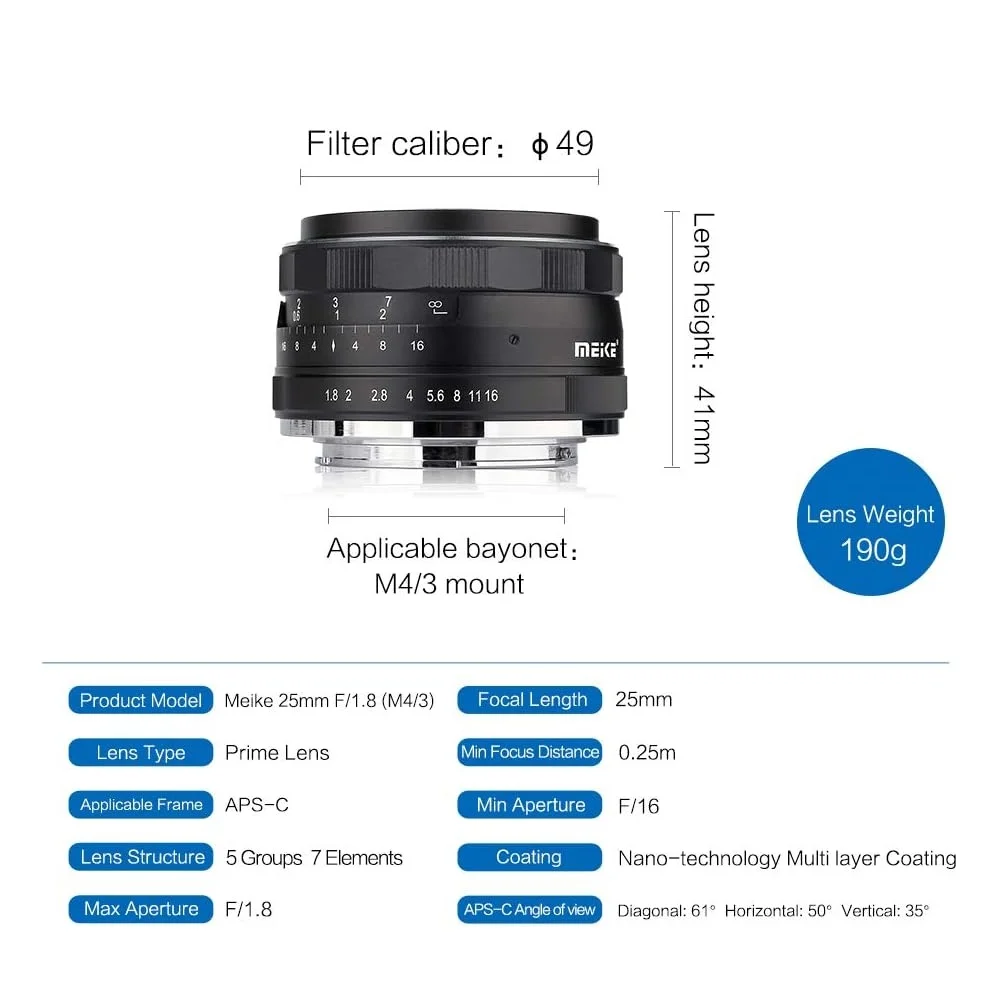 Meike 25mm f1.8 Groothoek Handmatige Focus APS-C Lens voor Fujifilm X-mount X-A1 X-A10 X-A2 X-A3 X-at X-M1 XM2 X-T1 X-T10 X-T2 X-T20