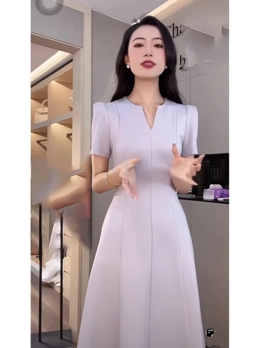 

Plus Size Hebe Sle Simple V-Ne ort Sve A-Line Dr Women's Faion Slimming Waist Cinched Summer Dr Ele High-End Feeling