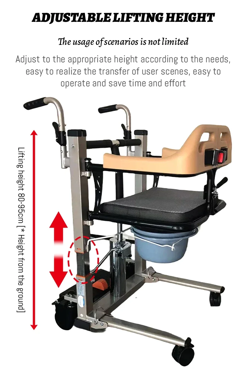 Commode Médicale Hydraulique Multifonction pour Handonnées, Ascenseur de Patient, Chaise de Transfert de Patient, 62