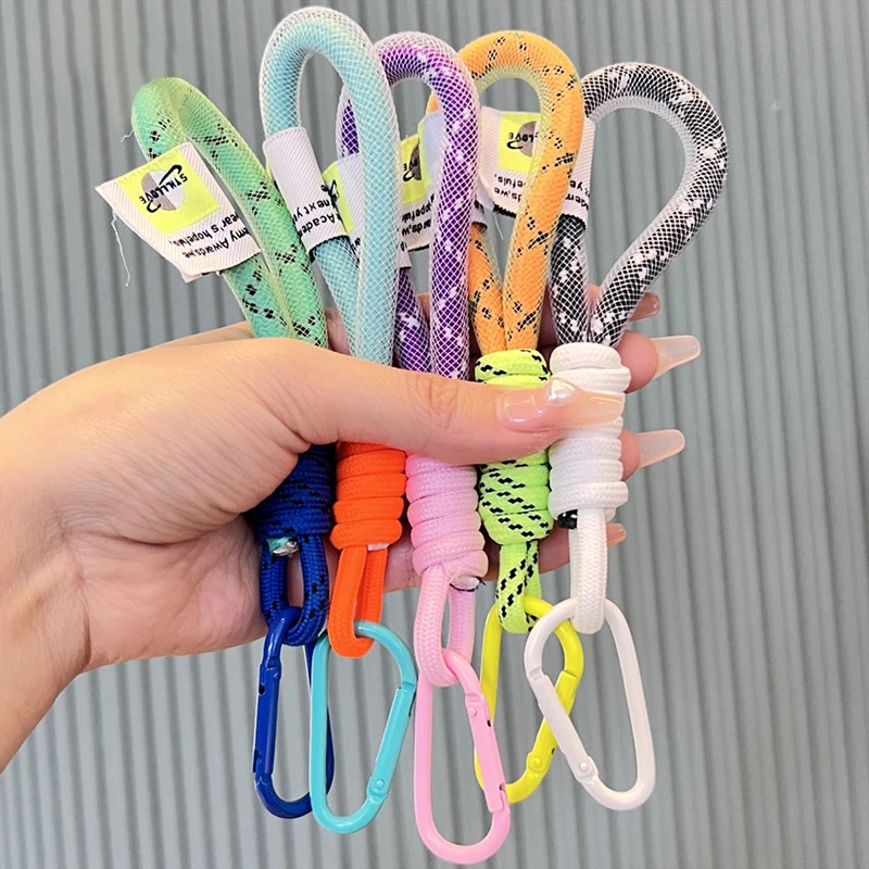 Creative Iridescent Braid Rope Keychain Carabiner Key Ring For Backpack Pendant Accessories Anti Lost Hanging Cord Phone Lanyard