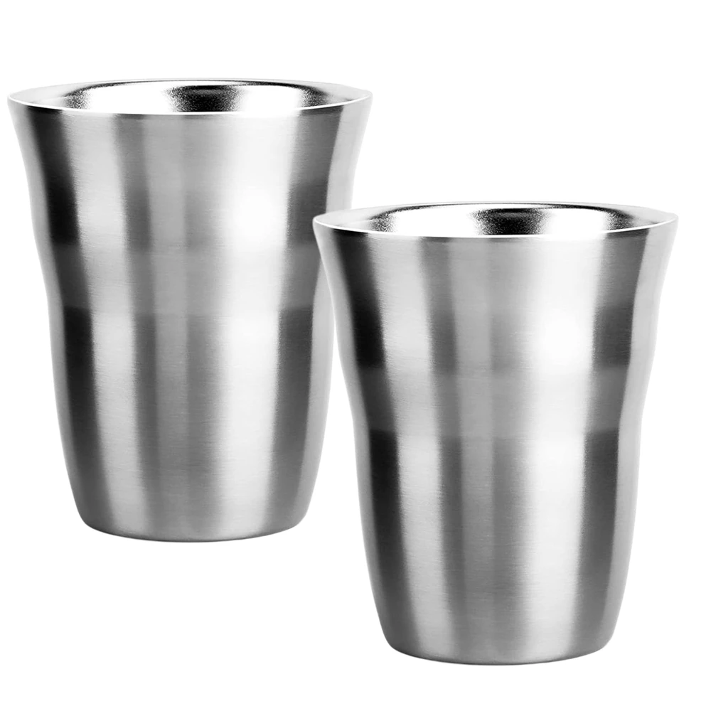 2er-Pack Metall-Kaffeetassen aus Edelstahl, gewellt, 260 ml, doppelwandig, stapelbar, Metallgläser, Trinkbecher für Zuhause, Party, Outdoor