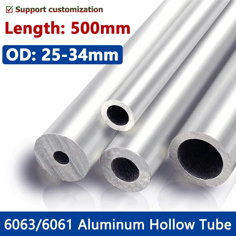 OD 25-34mm Aluminium Pipe Hollow Straight Capillary Tube Length 500mm 6063/6061 Aluminum Alloy Tubing 26/27/28/29/30/31/32/33mm