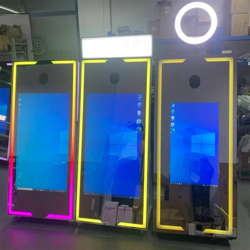 【Oferta Especial】Cabina de Fotos con Espejo para Selfies, Pantalla Táctil de 32/43 Pulgadas, Espejo Mágico con Anillo de Luz LED, Cámara con Impresión Instantánea para Bodas