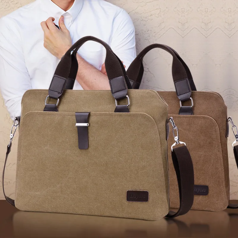 New Simple Business Laptop Bag Briefcase Washed Canvas Bag Fashion Handbag Shoulder Crossbody Bag