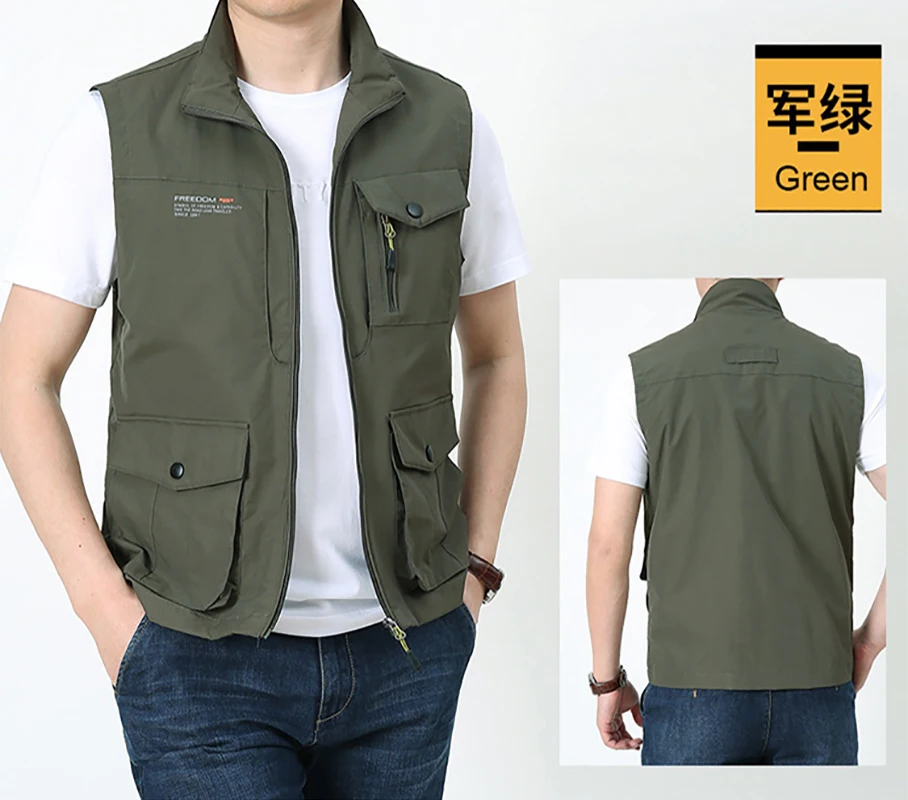 Multi functional photography camera mesh fishing vest with multiple pockets, spring style men's oversized pocket vest