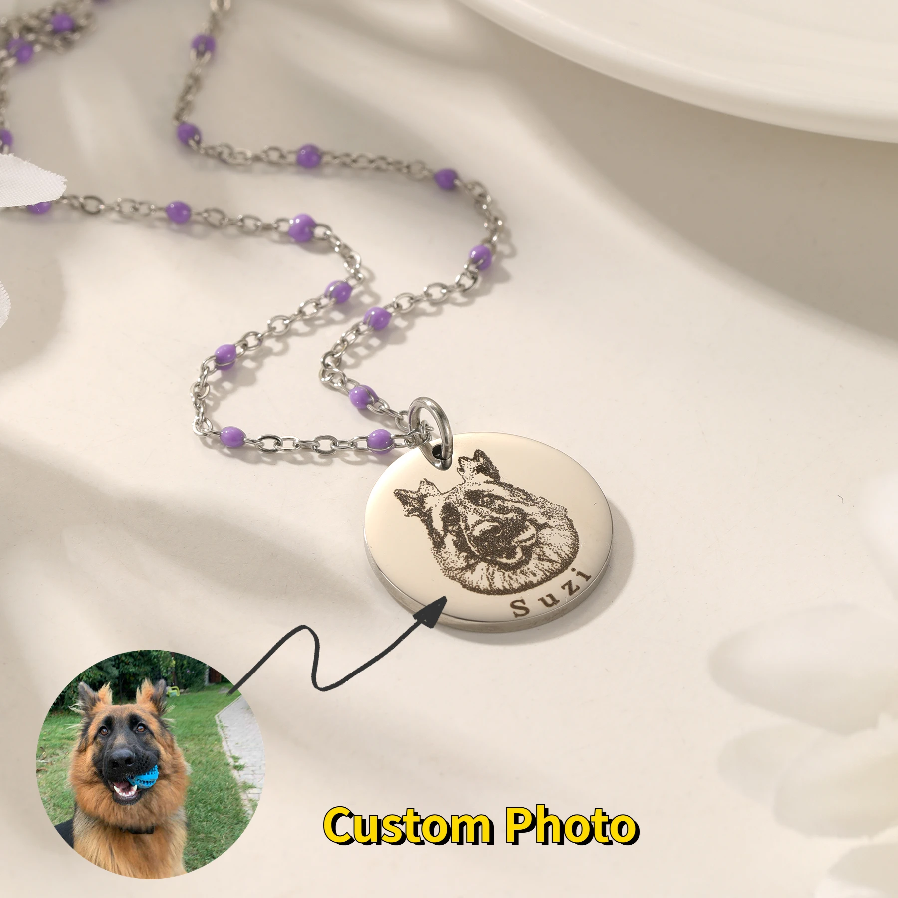 

Персонализированное ожерелье с портретом домашнего животного, индивидуальный гравированный кулон в память о домашних животных, эмалированная цепочка, мастерство, подарок для любителей домашних животных