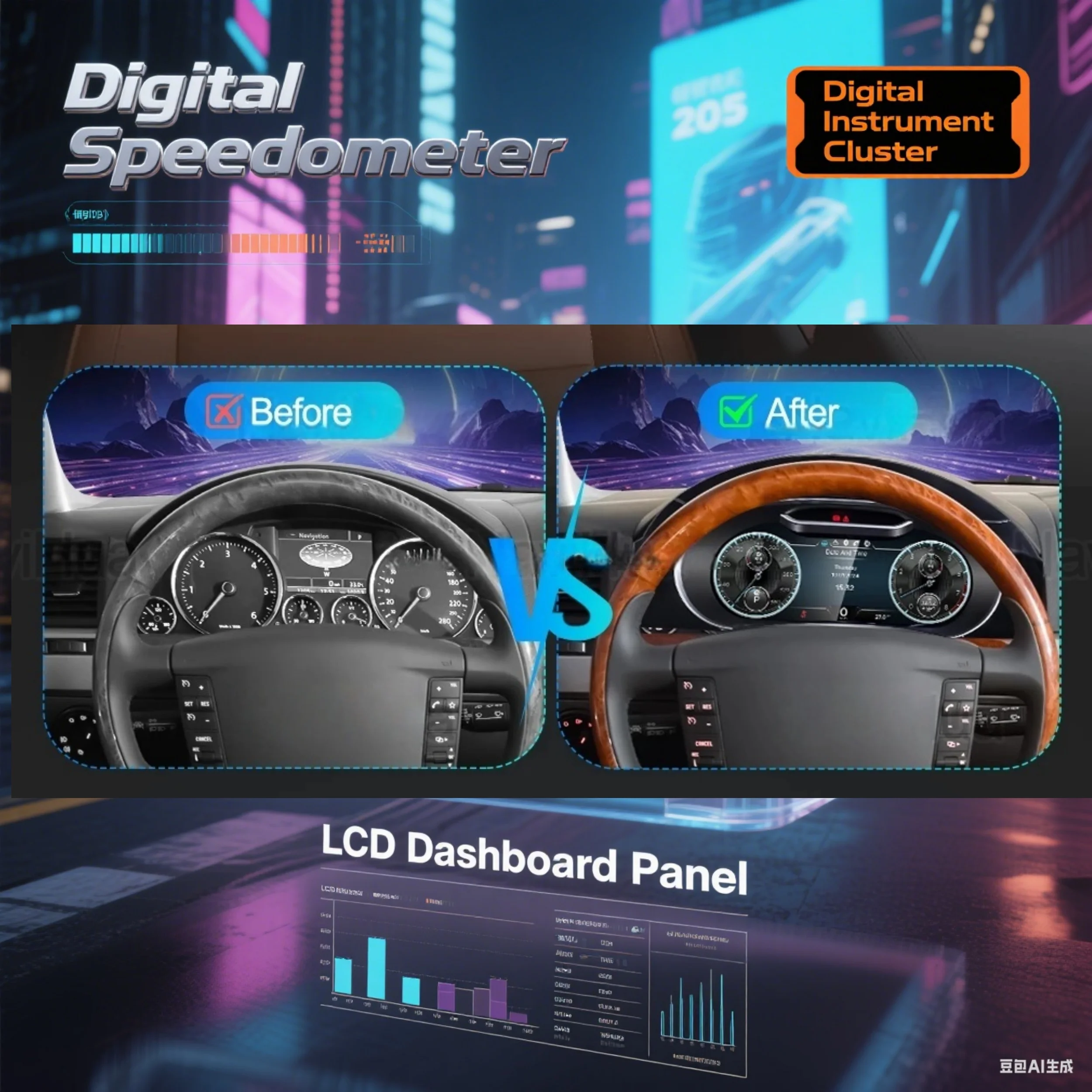 

Car LCD Dashboard For Volkswagen Touareg 2003-2010 Digital Cluster Instrument Panel Cockpit Multifunctional Speedometer Linux