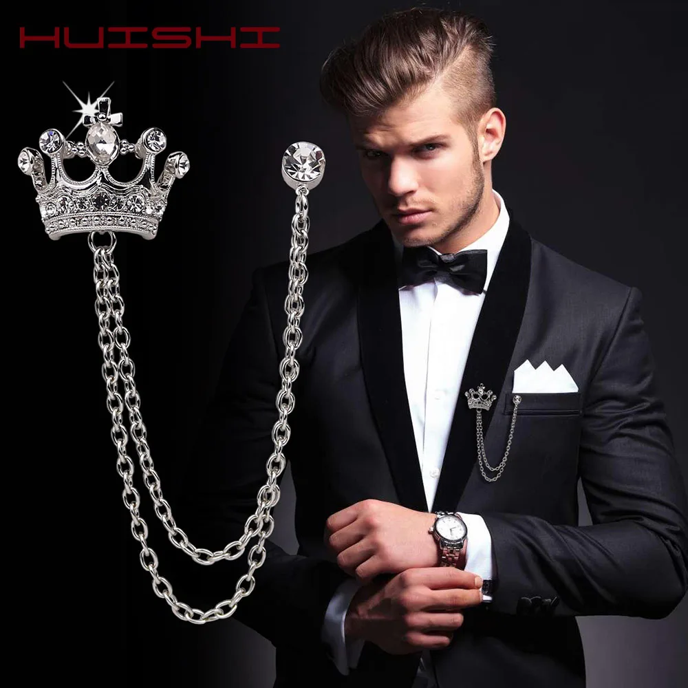 Crown Chain Brooch Vintage Tassel Crystal Brooch Temperament Rhinestone Lapel For Women Dress Mens Shirt Suit Set Collar Jewelry