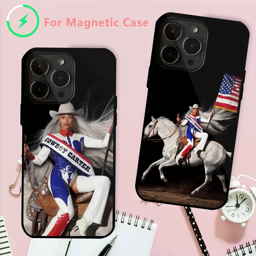 Singer Beyoncé Cowboy Carter Phone Case For iPhone 15 14 13 12 Mini Pro Max Plus Magnetic Attraction Shell