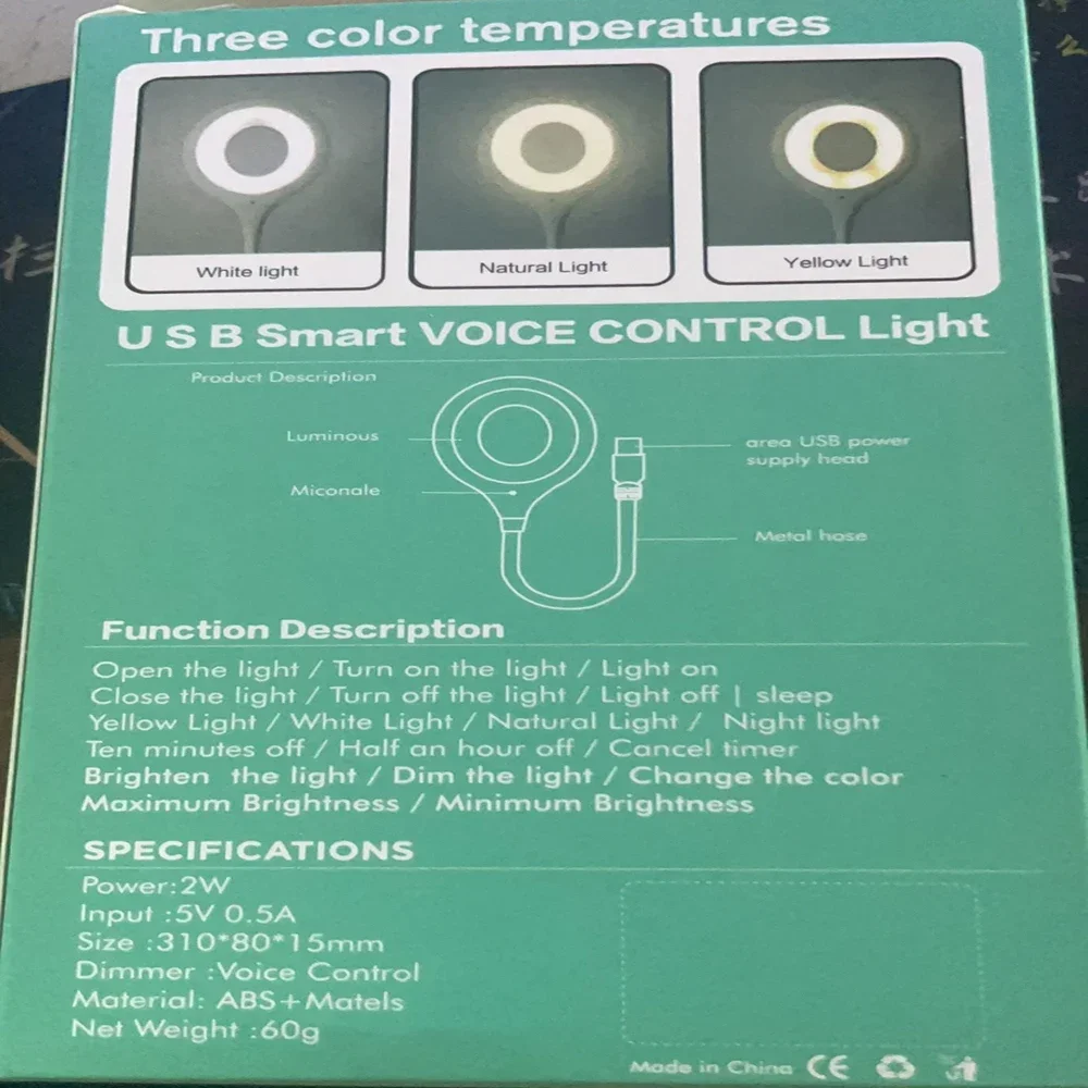 Inteligente Controle De Voz LED Night Light, Lâmpada De Leitura De Mesa Portátil, Sensor De Som, Ao Lado Iluminação, Regulável, 3 Mudança De Cor, USB, 5V