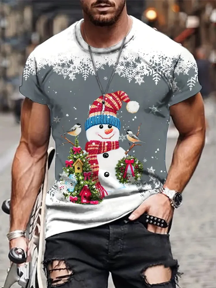 Christmas street fashion men\'s T-shirt Everyday casual short-sleeved top Outdoor sport T-shirt 3D printed men\'s T-shirt Art