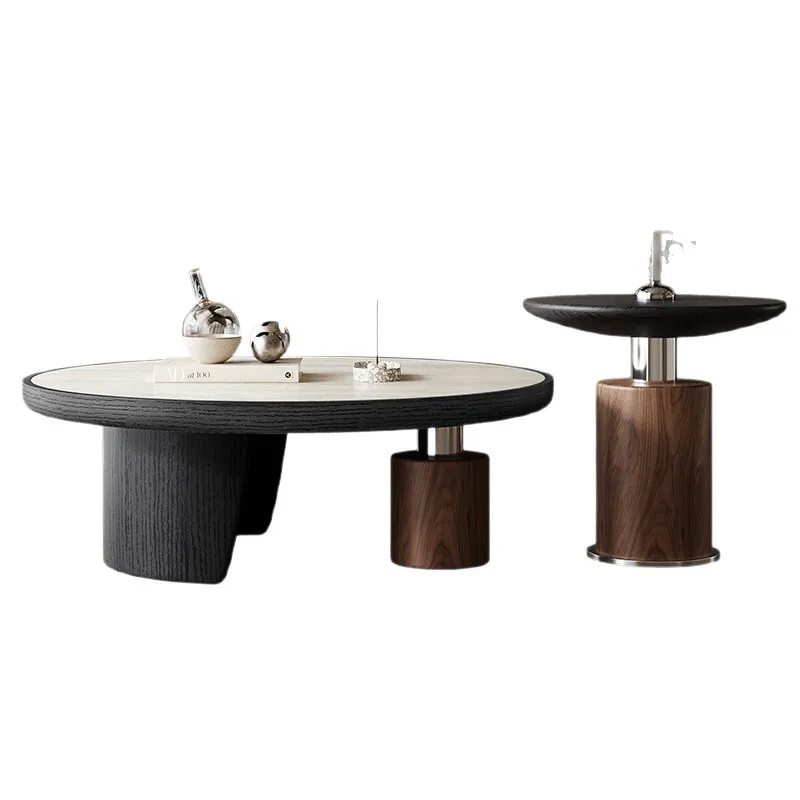 

Medieval travertine coffee table small apartment living room household round 6 new light luxury high sense