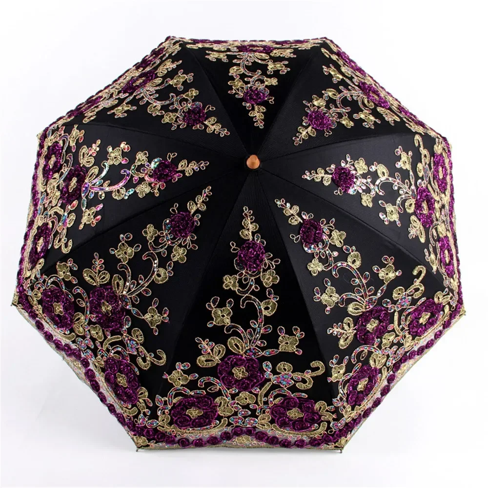 Fashion Luxury Flower Rain Umbrella Dual Folding Double Layer Lace Up Parasol Outdoor Luxury Women Umbrellas Portable