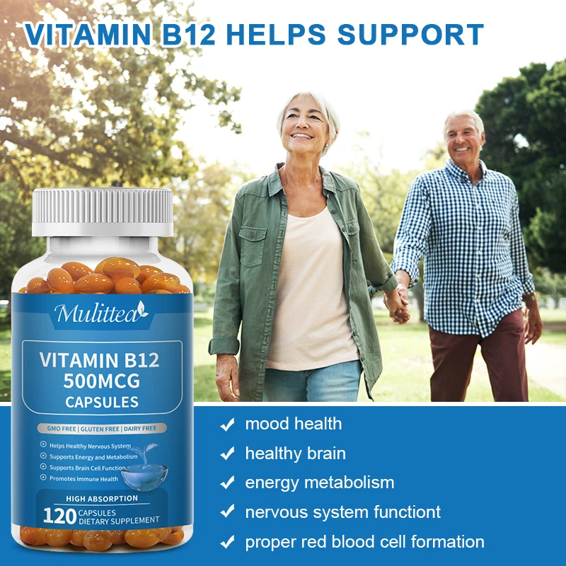 Mulittea Vitamin B12 Capsules Help Relieve Fatigue Improve Digestion Reduce Stress &Relieve Anxiety Immune System Energy Support