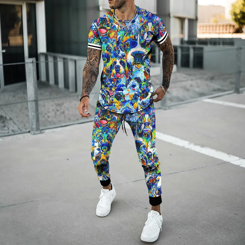 2023 Summer Men Fashion Animal Tracksuit Suit All-Match Clothes Outfit Short Sleeve/Long Shorts 3D Printed Casual Minimalist Set