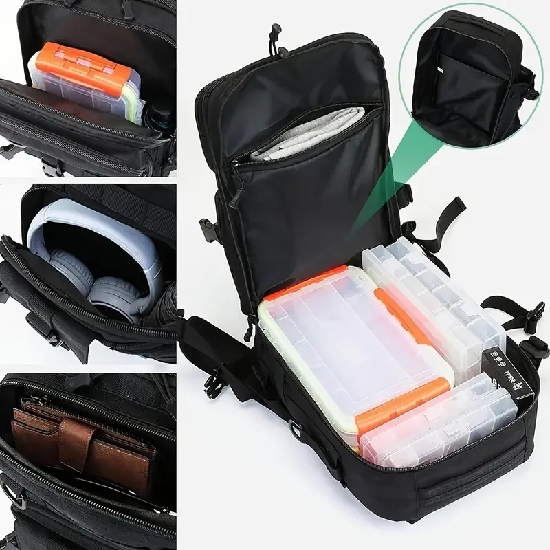 1000D Nylon Waterproof Fishing Backpack Fishing Tackle Storage Bag Double Shoulder Sling Bag for Outdoor Fishing Hunting Hiking