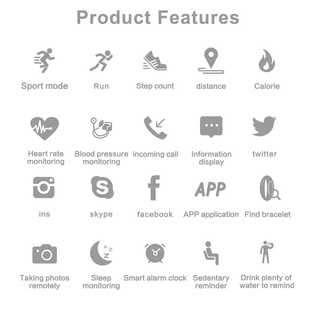 جهاز تتبع اللياقة البدنية المقاوم للماء للأنشطة الخارجية مع عداد معدل ضربات القلب وعداد الخطوات ومتتبع السعرات الحرارية وتنبيهات الرسائل