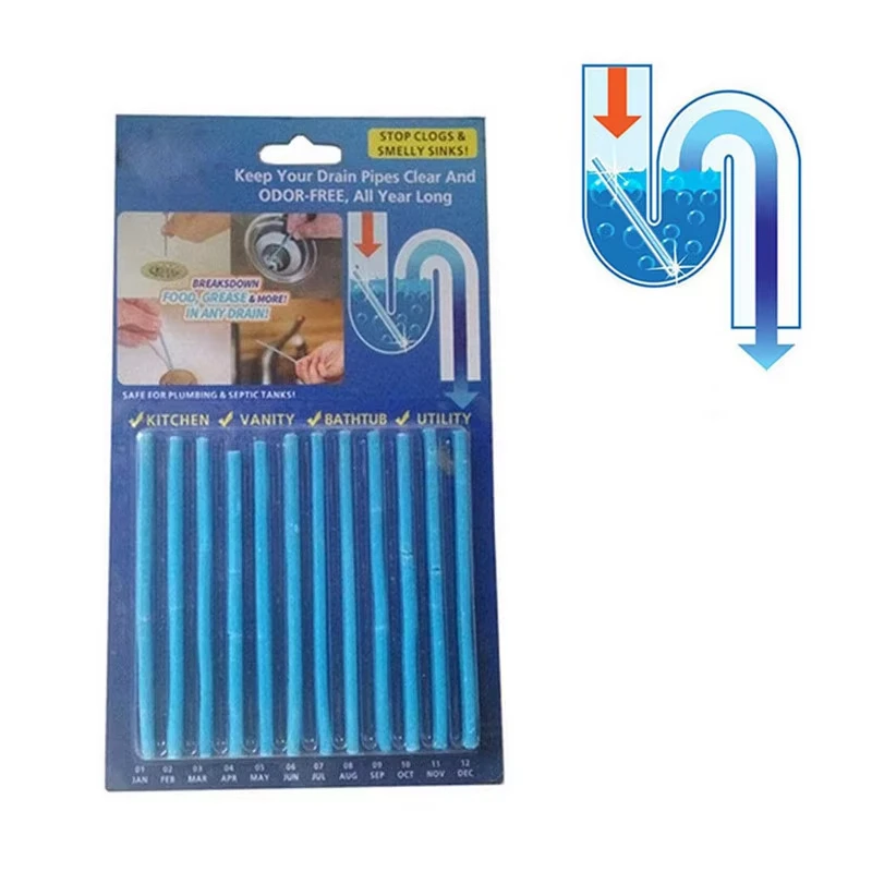 12/set Sewer Cleaning Rod Sani Sticks Oil Decontamination Kitchen Toilet Bathtub Drain Cleaneer Spot Pipe Cleaner Clean