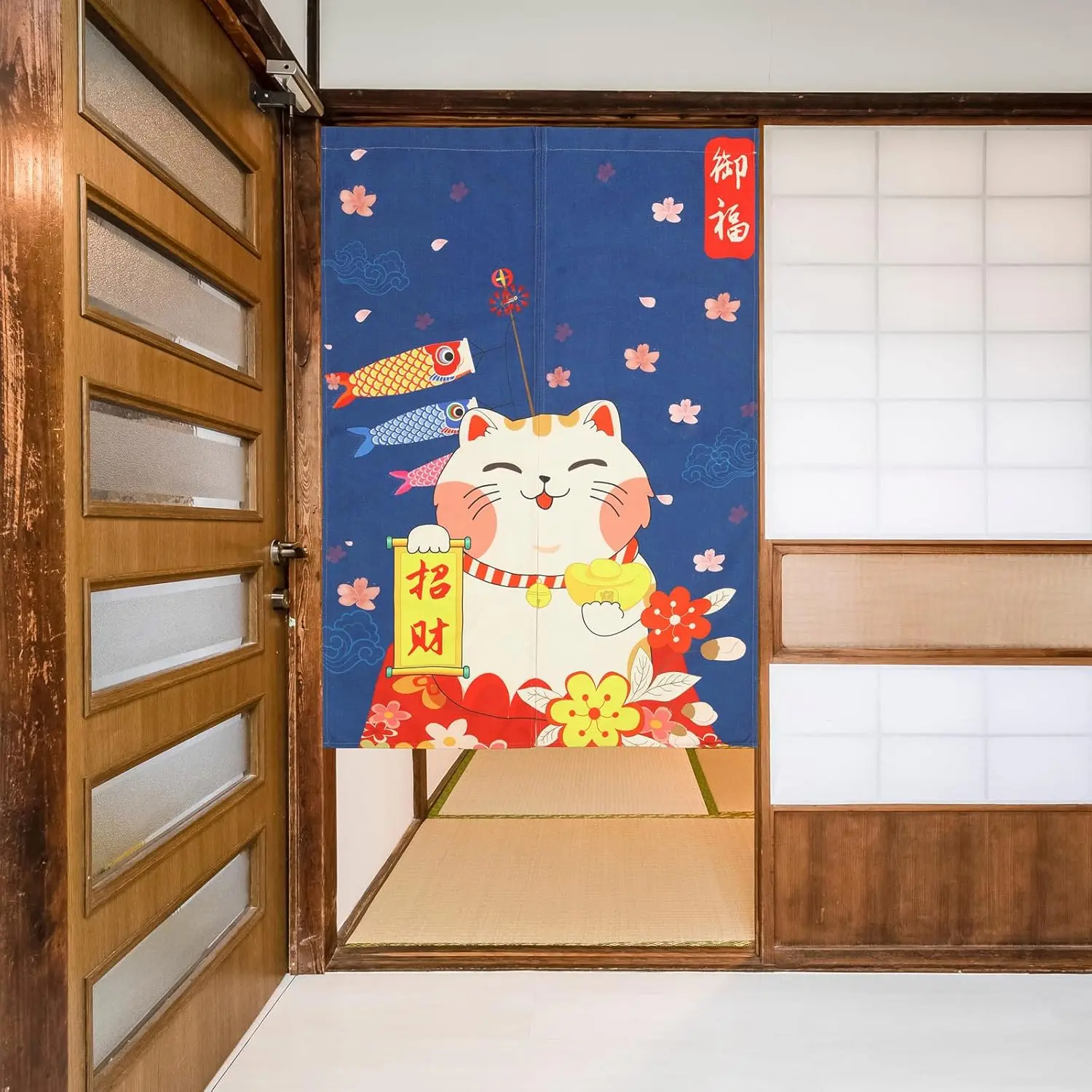 ستارة يابانية Maneki Neko لاكي كات ستائر المدخل نسيج يدويا مقسم غرفة Ukiyoe للمطبخ ديكور المنزل
