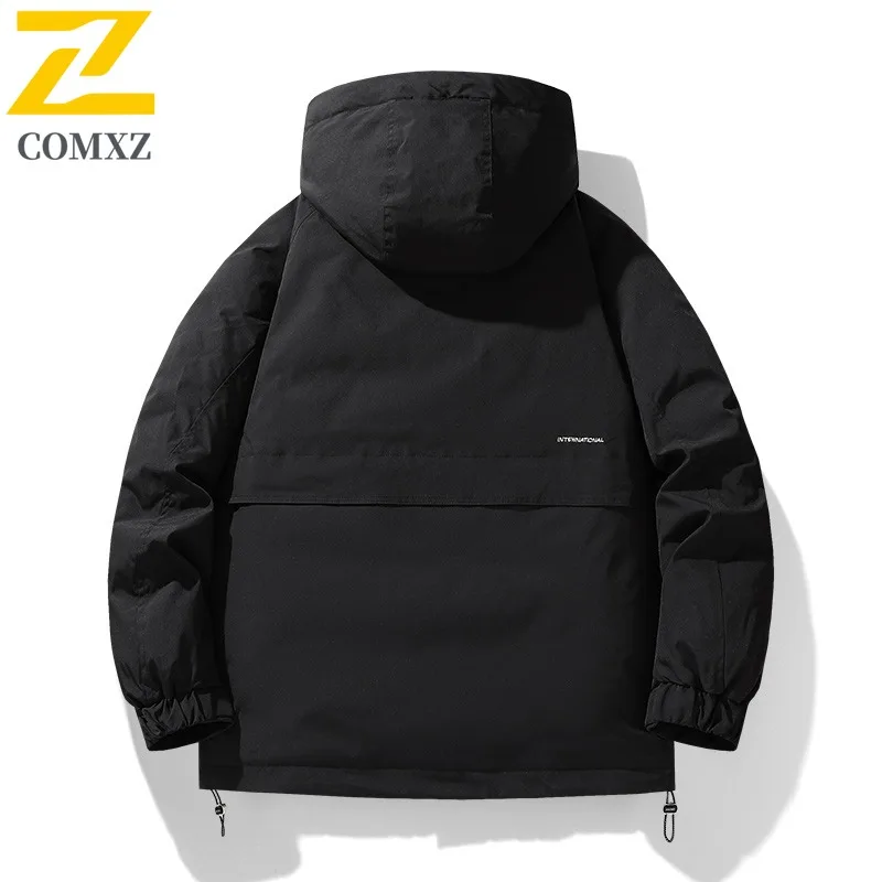 COMXZ Casual Hooded Men Down Jacket Outdoor Travel Thickened Warm Padded Jacket Trendy Camping Lightweight Winter Down Coat