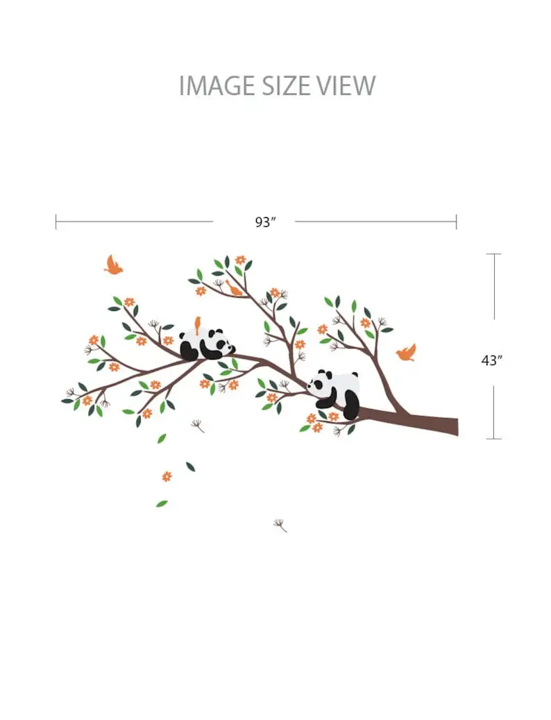 Pandas on branch wall decal - Nursery tree wall decor