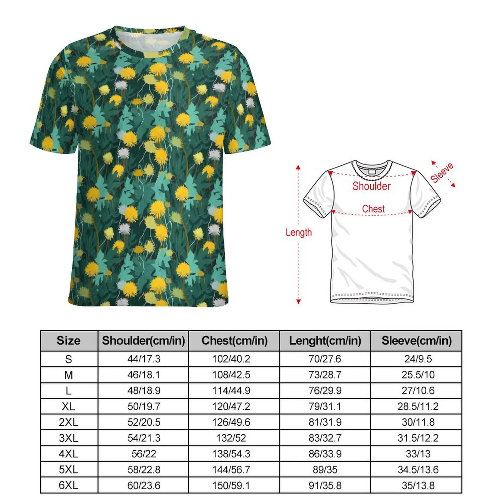 Yellow Dandelion T Shirt Male Plants Print Casual T Shirts Summer Fashion Tees Short Sleeves Graphic Oversized Clothing