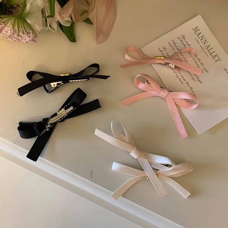 2 uds. Pinzas para el pelo con lazo, cinta de Ballet dulce, horquilla con lazo, Clip para flequillo, Mini Clips de agarre para niñas, accesorios para el cabello para sombreros de mujer
