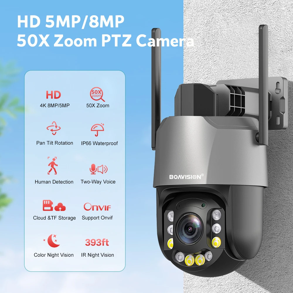 5MP 8MP 50X ZOOM WIFI PTZ Security Camera Humanoid Detection 120M IR Night Vision Metal Outdoor Waterproof Surveillance Camera