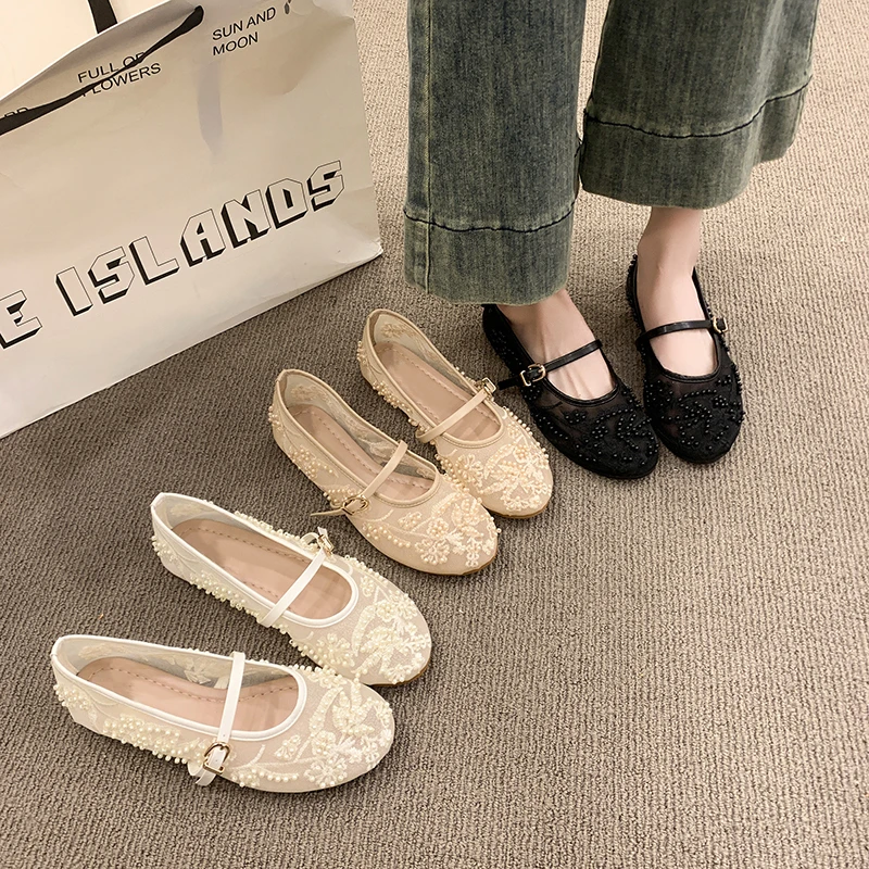 Spring Hollow Out Breathe Women Mary Jane Shoes Fashion Buckle Strap Comfort Street Style Soft Sole Female Dress Ballet Flats