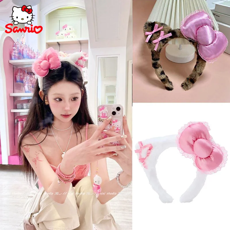 Sanurgente-Bandeau de sauna Hello Kitty KT pour fille, épingle à cheveux en peluche, nœud de princesse de dessin animé, pièce de sauna Runaway, cadeau mignon pour fille