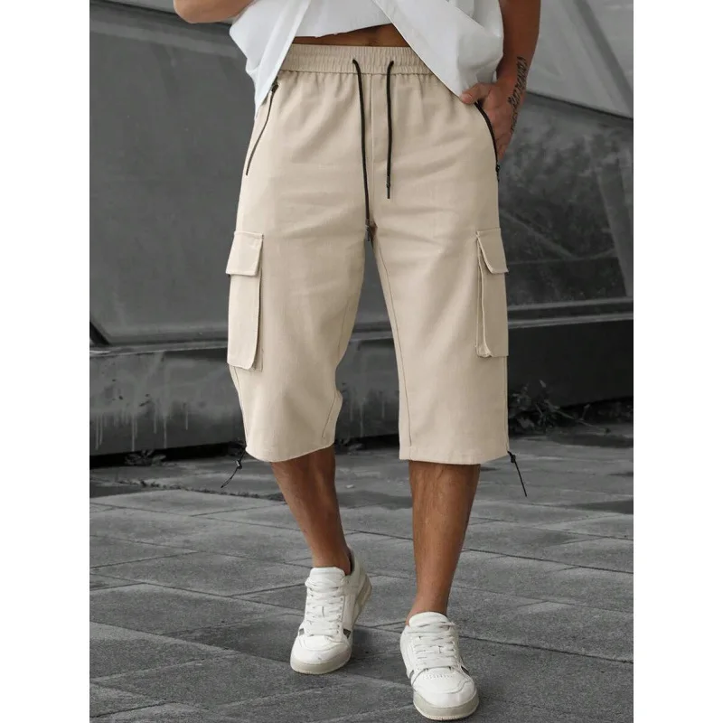 Men's Workwear Seven-Point Shorts Cargo Utility Length Pants Winter Season Unisex High Waist Short Trousers Cross-Border