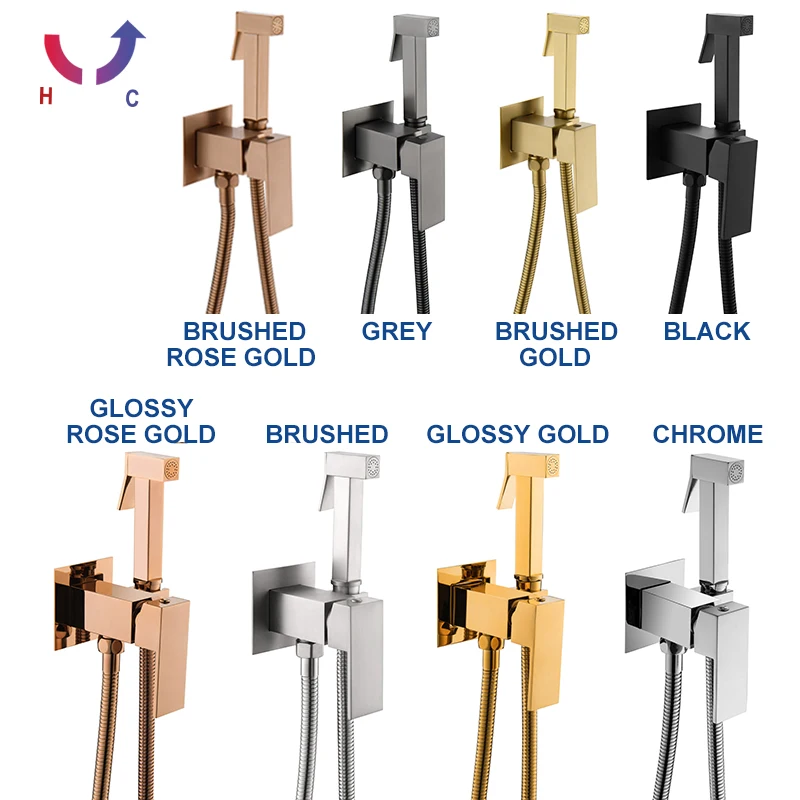 Rose Gold Bidet Faucet Wall mounted Toilet spray Bathroom Shower Tap Cold and Hot Mixer Handheld Spray Gun Wash Basin Crane