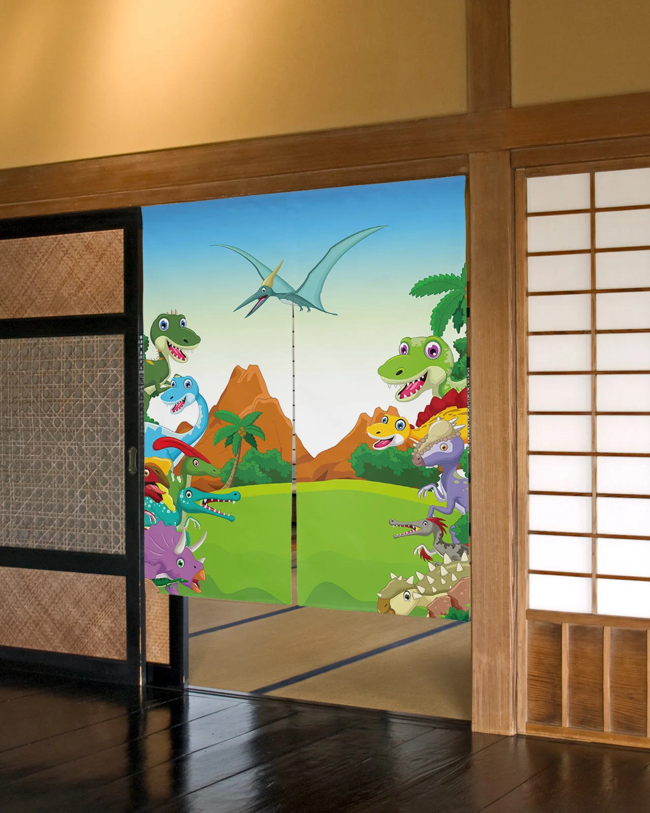 Cartoon Jungle Meadow Dinosaur Short Kitchen Door Curtain Japanese Style Cafe Restaurant Decoration Partition Curtain