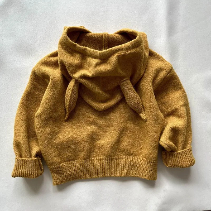 2025 Autumn Kids Sweater 1-6Y Cute Ears Hooded Pullover Boys And Girls Loose warm Knit Tops Baby Clothes Children Sweaters