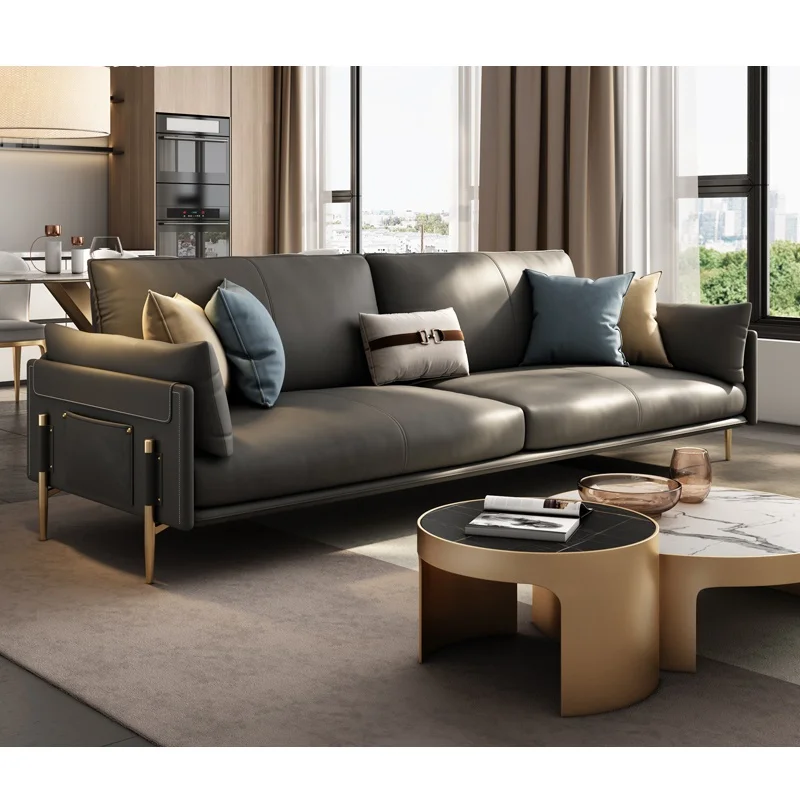 

Leather sofa Italian-style extremely simple row three-person living room 123 combination light luxury style high-end new modern