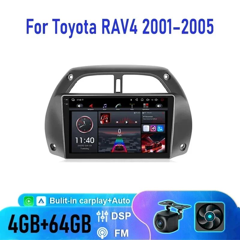 Carplay Screen for Car, 9inch Carplay Car Radio For Toyota RAV4 2001–2005 with Mirror Link/Backup Camera/GPS Navigation