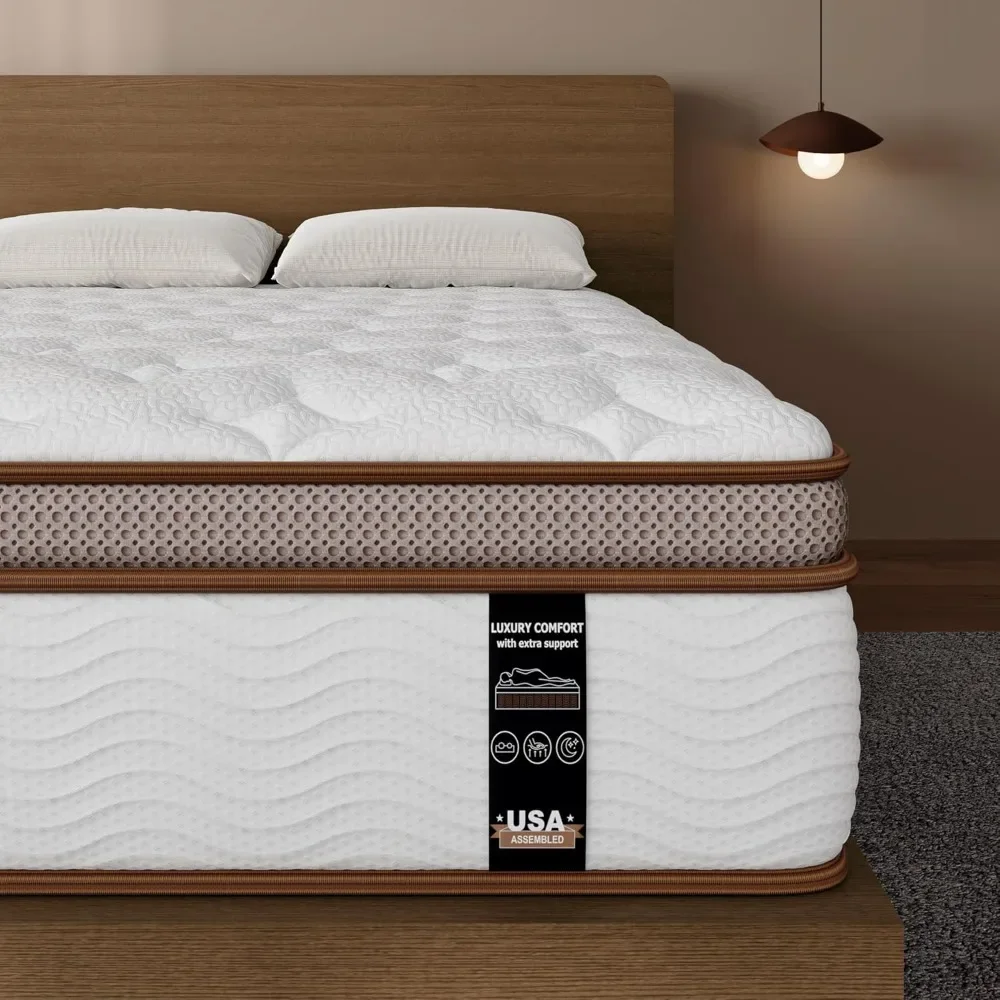 12 Inch,Luxury Hybrid Mattress for Extra Lumbar and Hip Support,6-Layer Design for Back Pain Relief-Fiberglass-Free Bed in a Box