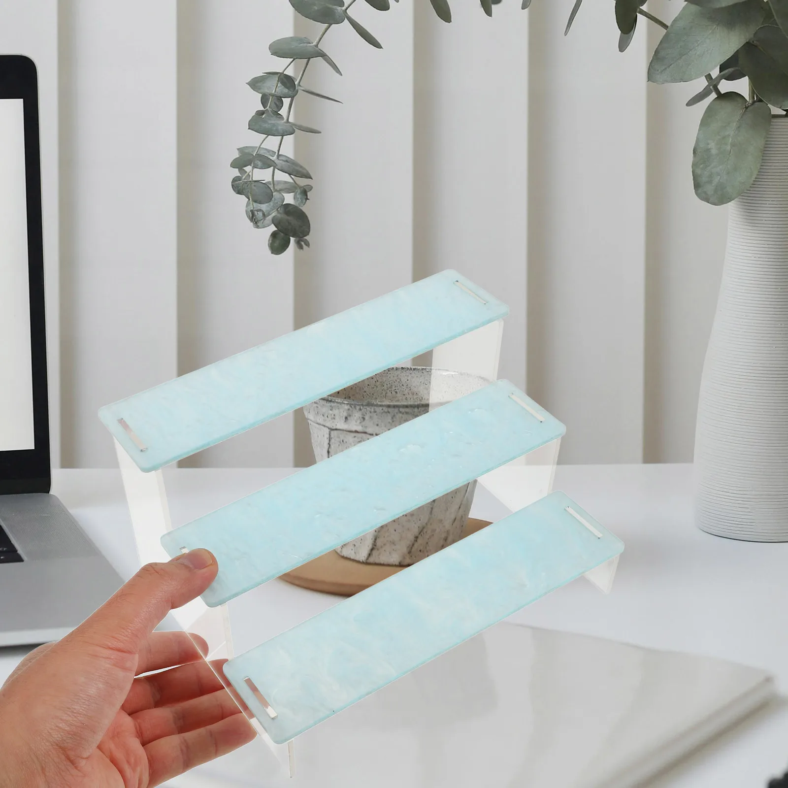 

2 Pcs Storage Rack Desktop Riser Risers Transparent Display Organizer Stand Table Retail Computer