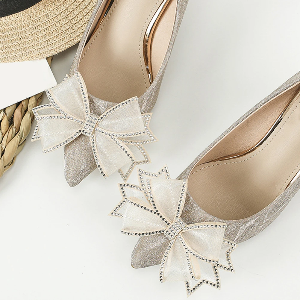 

2pcs Bow Shoe Charms for Women Elastic Band Decorations Handmade Rhinestone Butterfly Knot Shoe Flowers Accessories