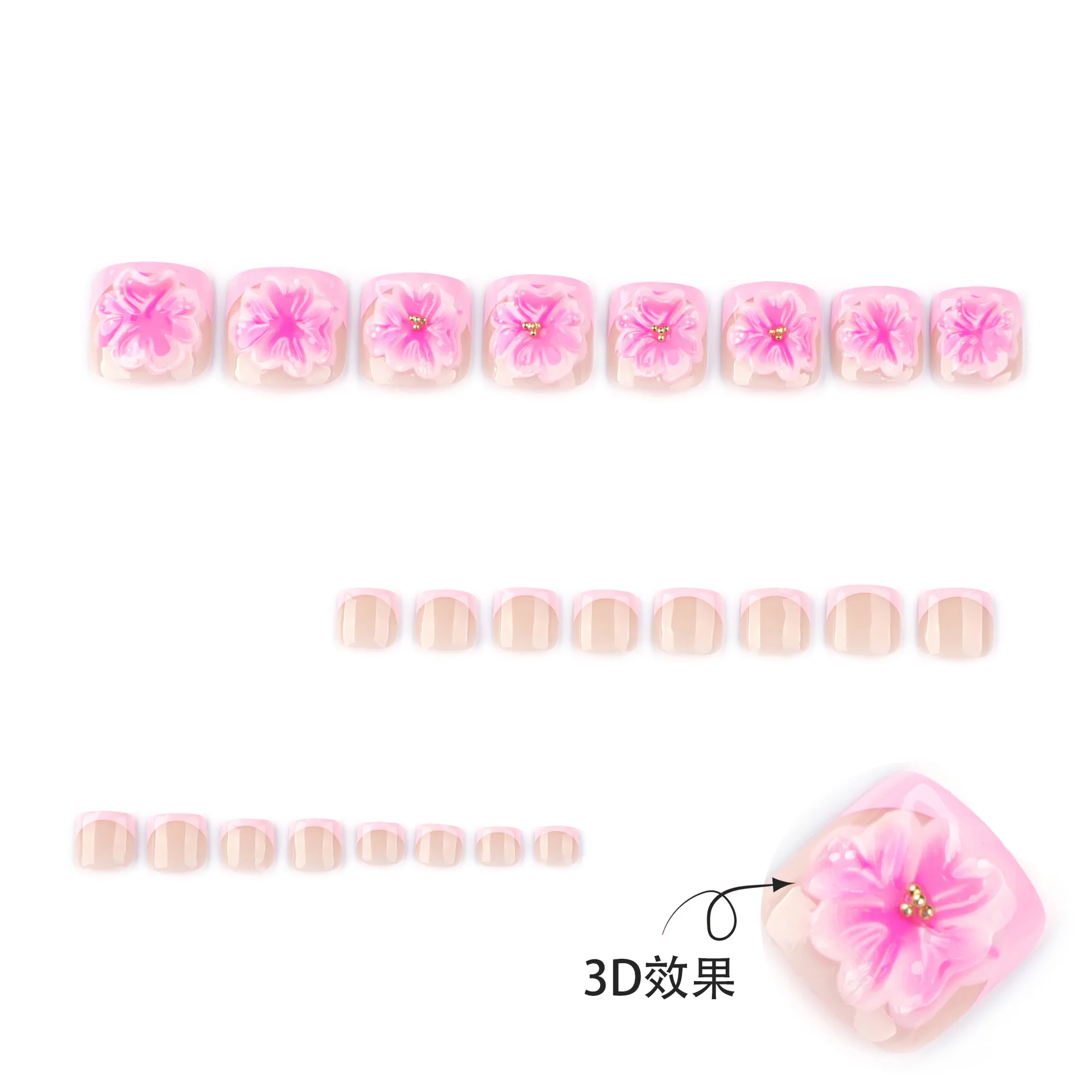 24 قطعة درع القدم أظافر صناعية ثلاثية الأبعاد زهور صيفية يمكن ارتداؤها مانيكير اضغط على الأظافر الصلبة #2