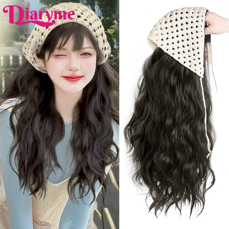 Synthetic Long Wavy Wig Women\'s Hat Hair One Piece Summer Triangle Headband Wig Long Curly Hair Wig Detachable Half Wig Fake Hai